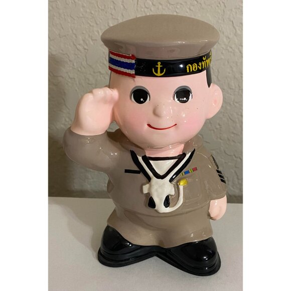 Commando Men Sailor Ceramic Figurine Piggy Bank Uniform Foreign - Picture 1 of 6
